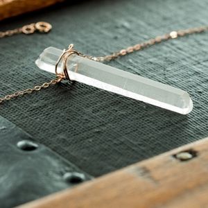 Gold wire wrapped crystal quartz necklace
